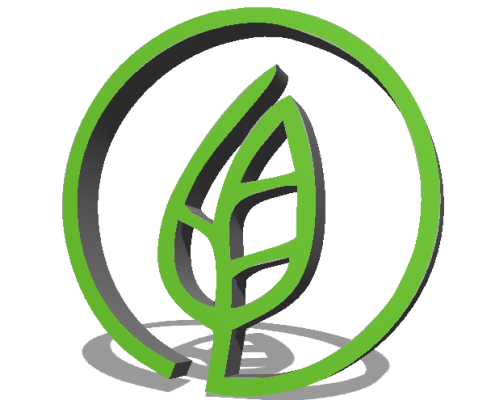 Logo PROIECT-GRĂDINĂ – frunză stilizată verde 3D.